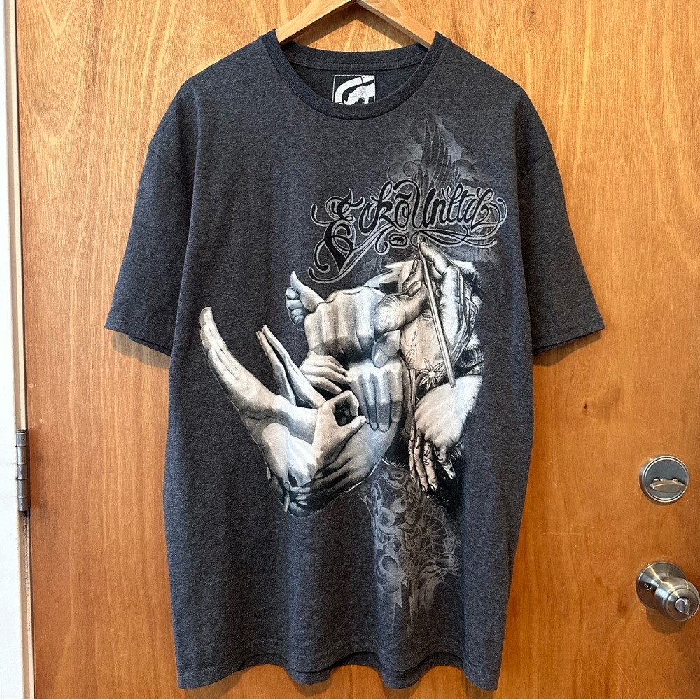 Ecko Streetwear Grey White Graphic T-Shirt Size XL